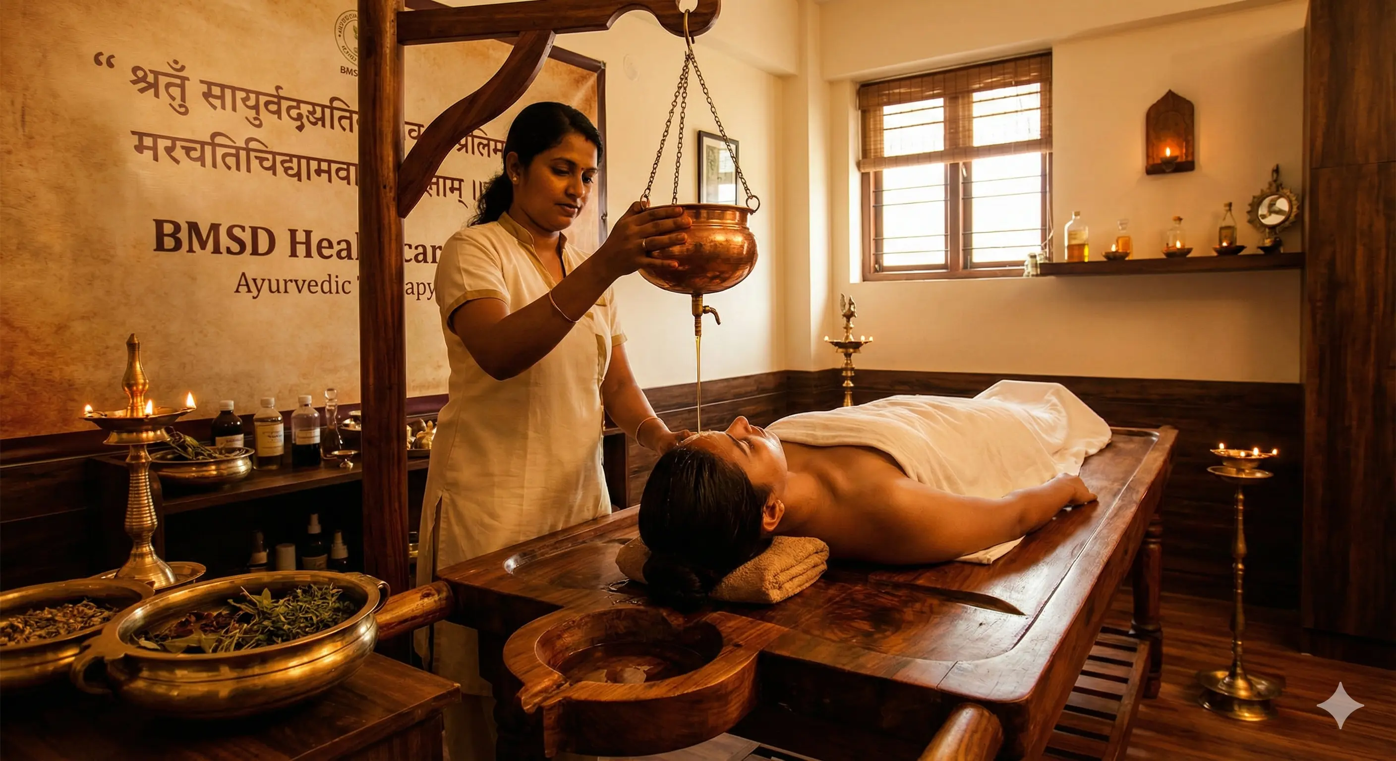 Ayurvedic doctor performing traditional therapy at BMSD Healthcare